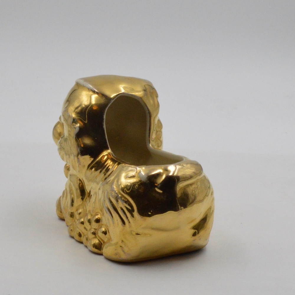 Vintage Gold Ceramic Puppy Dog Planter Quirky and Eclectic Retro Home Decor - Picture 4 of 8